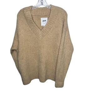 Aerie Textured Bouclé V-Neck Sweater Tan Beige Soft Cozy Pullover Women’s Medium